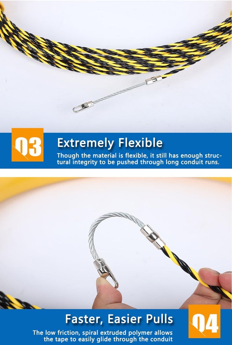 BORUI Electrical Fish Tape 1/6-Inch x 100-Foot Fish tape Wire Puller 100ft PET Diameter 3 Wires Twisted with Guide Spring Optimized Housing and Handle Wire Threader Wire Puller【4.5mm*30m】 - Image 3